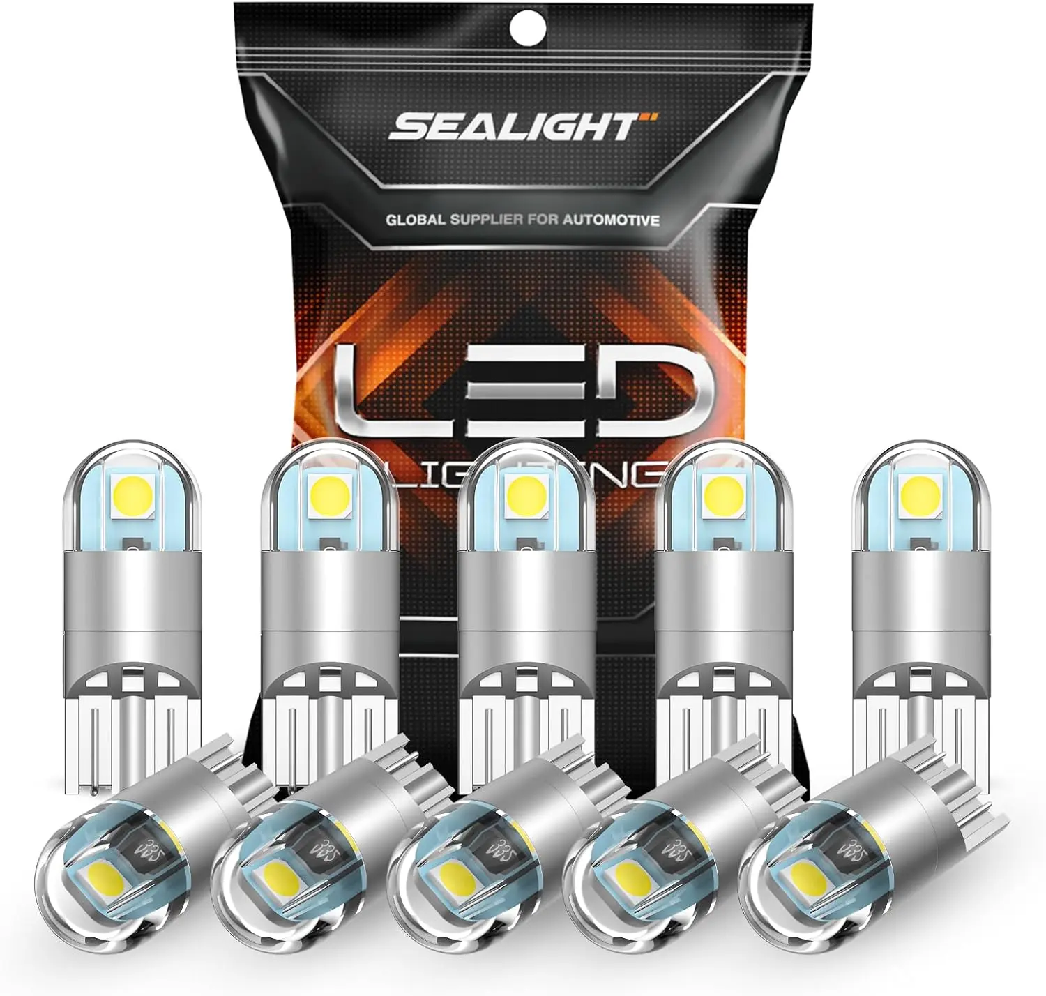 SEALIGHT 194 LED Bulb 6000K White, License Plate Light, Dome Light, T10 168 2825 W5W 3030 Bright Chips Wedge for Replacement Light Bulb, Map Trunk Door Courtesy Dash LED Light Bulb,Pack of 10