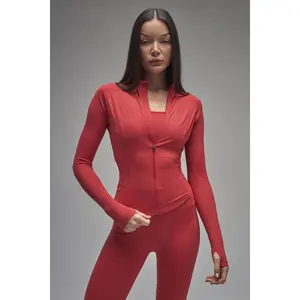 Kaiia Sculpt Long Sleeve Zip Through Fitted Jacket Red