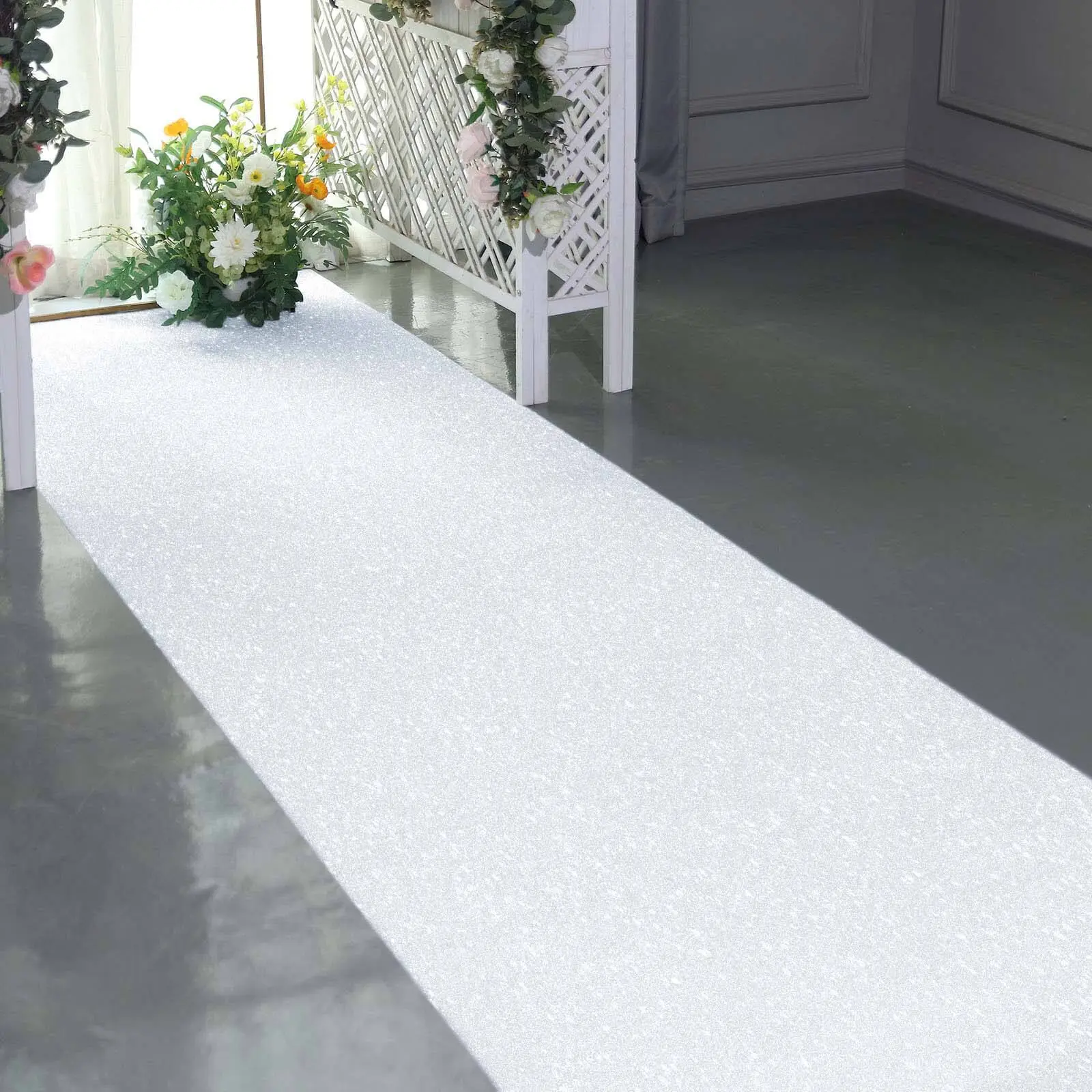 3ftx50ft White Sparkle Glitter Non-Woven Decorated Runner, Wedding Aisle Runner, Red Carpet for Glam Parties, Restaurant Decoration, Decorated Runners