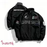Men's Vintage Fitted Retro Racing Bomber Coat - Graphic Print, Letter Patches, Stand Collar, Fleece Fabric, Long Sleeves, Warm, Stylish Menswear for Casual Streetwear Clothing