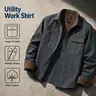 Zaitun Mensfashion Men's Washed Cotton 2-Pocket Long-Sleeve Work Snap-Button Up Solid Shirt