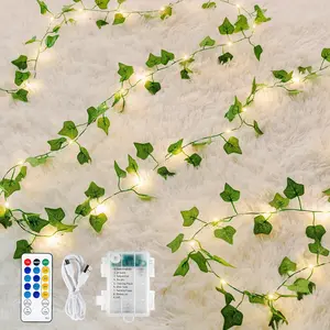 Vine with Fairy Lights,23ft 73LED Ivy String Light USB/ Operated with with Remote,Leaf Light for Bedroom, Room, Wall, Garden, Party, Wedding Decor (Warm White)