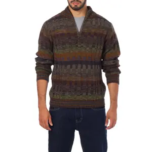 Novica Handcrafted Men's Peruvian Alpaca Wool Cardigan With Zipper Multicolor Pullovers, Patterned Knit 'Traveler'
