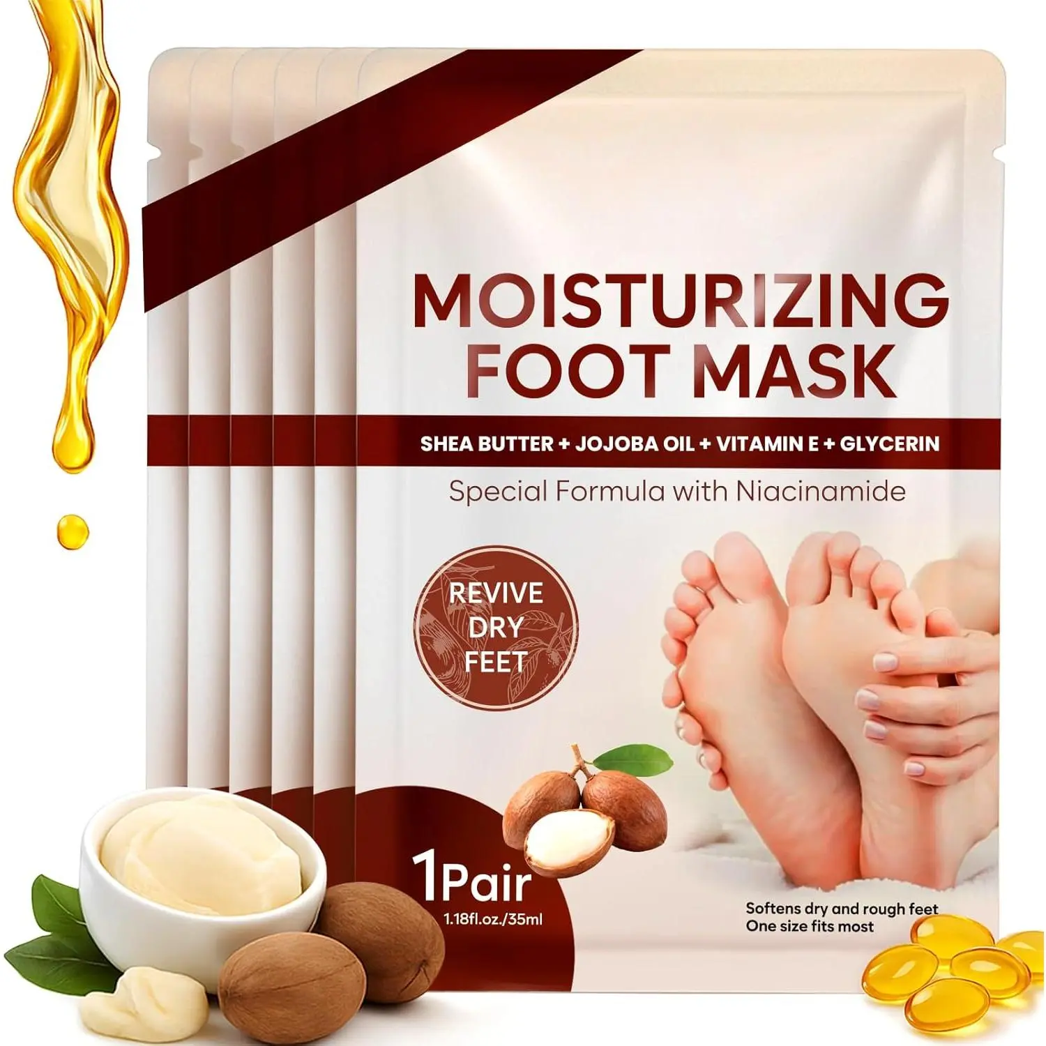 Hydrating Foot Mask for Dry Cracked Feet, Restoring & Hydrating Socks with Shea Butter, Jojoba Oil & Vitamin E, Feet Mask for Women & Men Foot Care (6 Pairs)