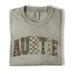 Comfort Colors Checkered Camo Auntie Shirt, Aunt Graphic Tee, Gift for Aunties