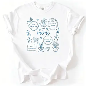 Comfort Colors Custom Floral Grandma Shirt, Floral Mama T-Shirt, Personalized Mothers Day Gift, Mama Nana Auntie Mimi Gigi Grammy Shirt