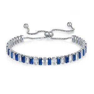 Adjustable Baguette Cut Tennis Bracelet 2.5*5mm Alternating Color Zircon CZ Pull-Tight Chain Elegant Minimalist Luxury Jewelry for Women Multiple