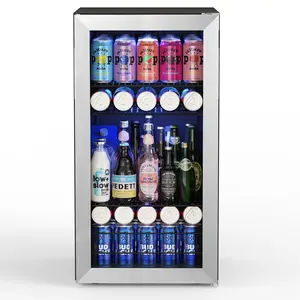 YEEGO 120 Can Beverage Refrigerator,Upgrade Single Zone Mini Fridge with Blue LED Light,Adjustable Thermostat,Powerful Cooling Compressor for Soda Water Beer,3.1 Cu.ft, silver Valentines Day Gifts Basket for Women