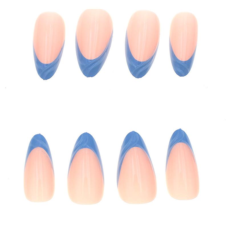 New Cross-Border Hot-Selling Fresh Style Nail Tips 3D Blue French Fish Tail Long Almond Wearable Nails Wholesale