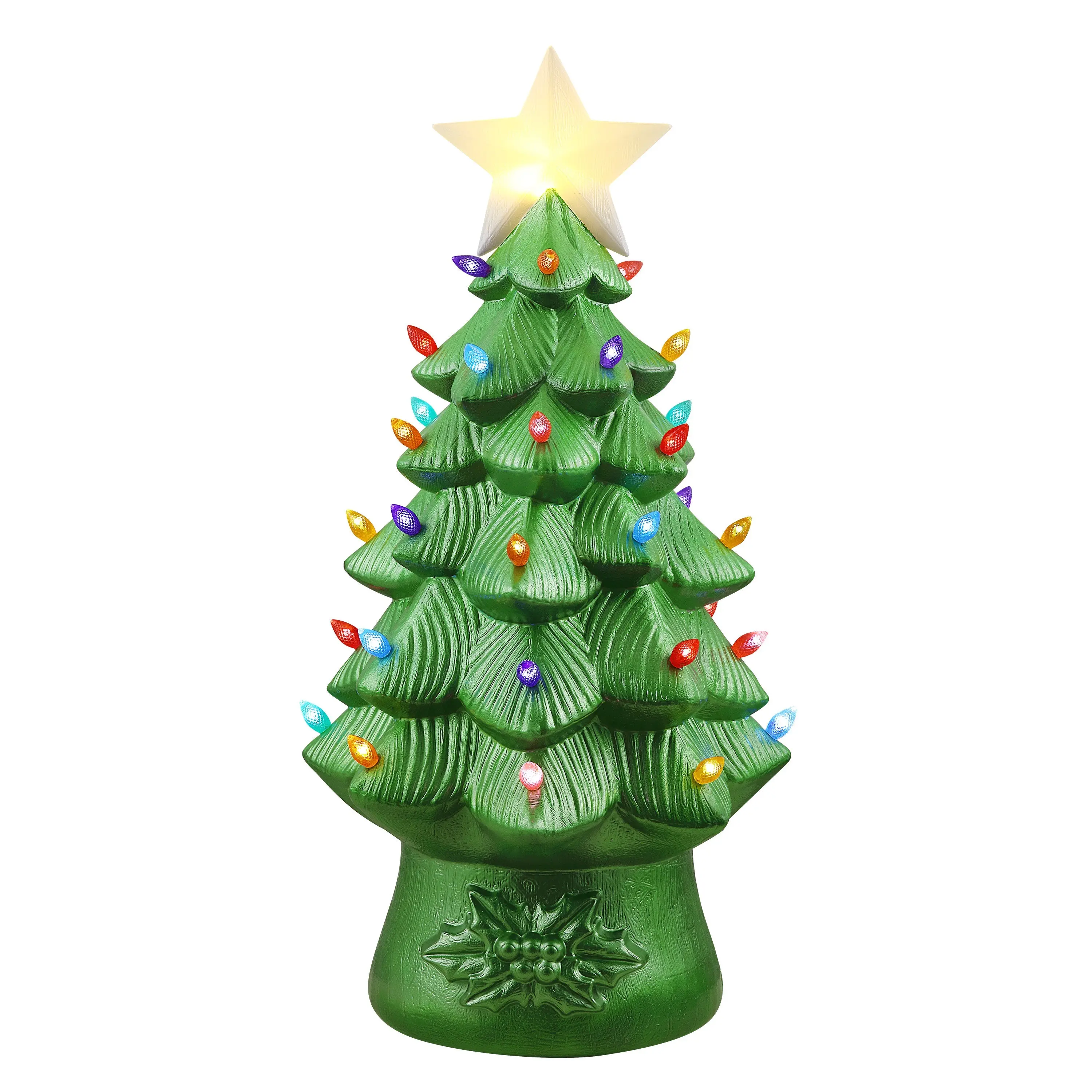 40 in. Blow Mold Decorative Christmas Tree - Nostalgic Metallic Round Design with 40 Vibrant Bulbs