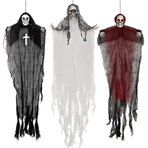 Halloween Hanging Ghosts, Skeleton Ghost Decoration, Grim Reaper Hanging Prop, Scary Flying Ghosts, Haunted House Decoration, Indoor Outdoor Halloween Decor, Creepy Hanging Skeletons, Halloween Party Prop, Spooky Hanging Decorations.