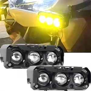 Motorcycle LED Spotlight Dual Color Hi/Low Beam Fog Lamps for Car Trucks SUV UTV 12V- 36V Mini Lens Headlight Driving Light