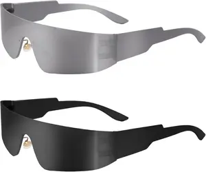 2 Pcs Futuristic Wrap around Sunglasses Y2K Fashion Trendy Rimless Glasses Punk Eyewear for Women Men Sdfvsdg