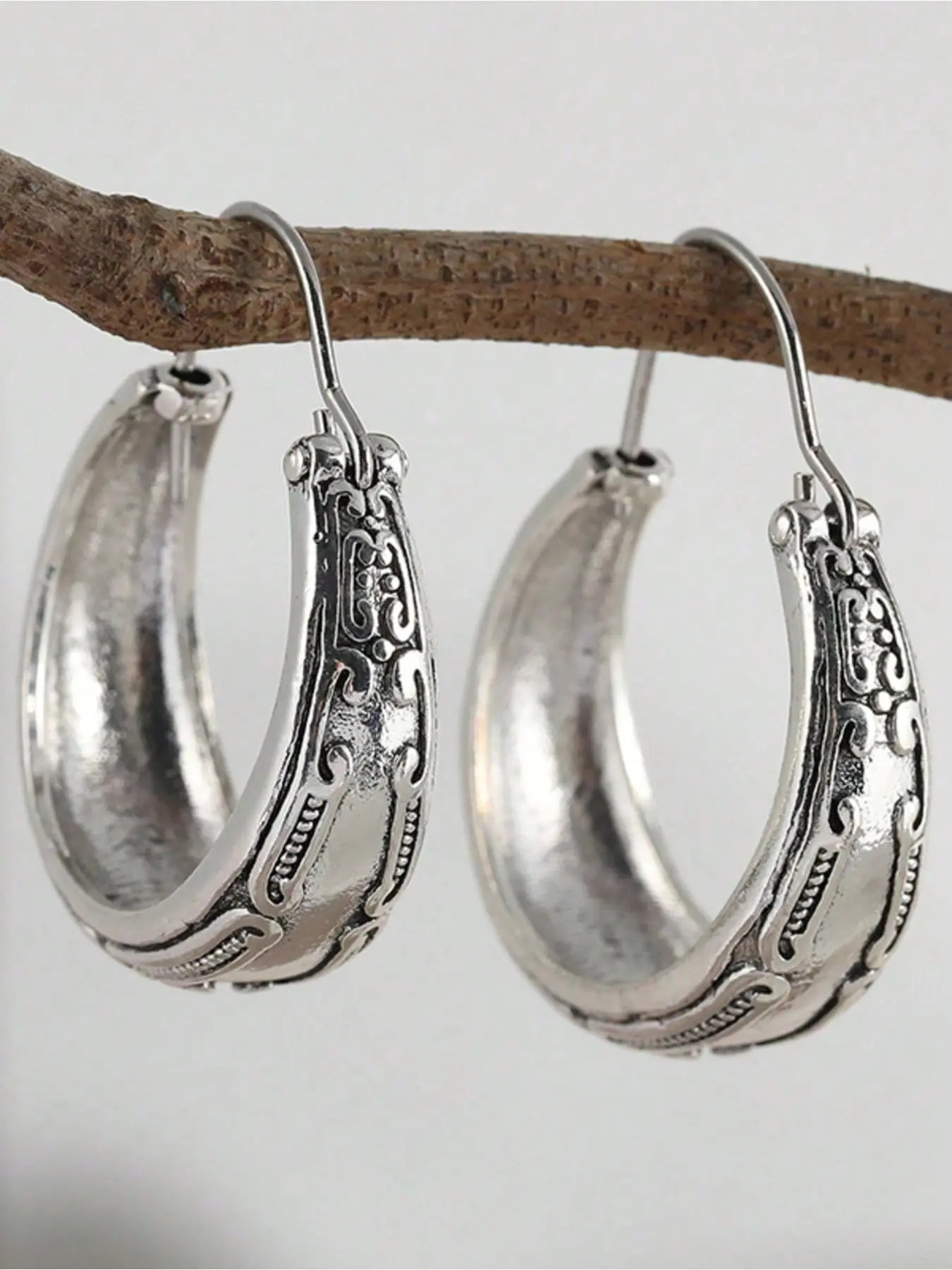 Vintage Oxidized Engraved Silver Hoop Earrings Hoops Earrings Ultimate Bohemian Boho Earrings Wanderlust Vibe Chef’s Kiss for Festivals Travel Vacays & Baddie Fits. Perfect Edgy Niche Gift for Besties & Sisters.