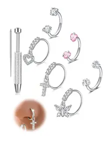 18G/20G Women's Horseshoe Nose Ring, Hypoallergenic Stainless Steel Nose Ring, Sparkling Heart-Shaped Cross and Butterfly Designs, Suitable for Piercing the Tragus, Auricle, Cartilage, and Cochlea; Includes a Piercing Ball Grasping Tool