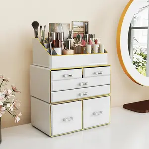 3-Tier 6-Drawer Makeup Organizer Countertop |  Organizer for Dresser and Vanity | Bathroom Organizers and Storage for Lipstick Brush Skincare Perfume,  Polish(White with  Edges)