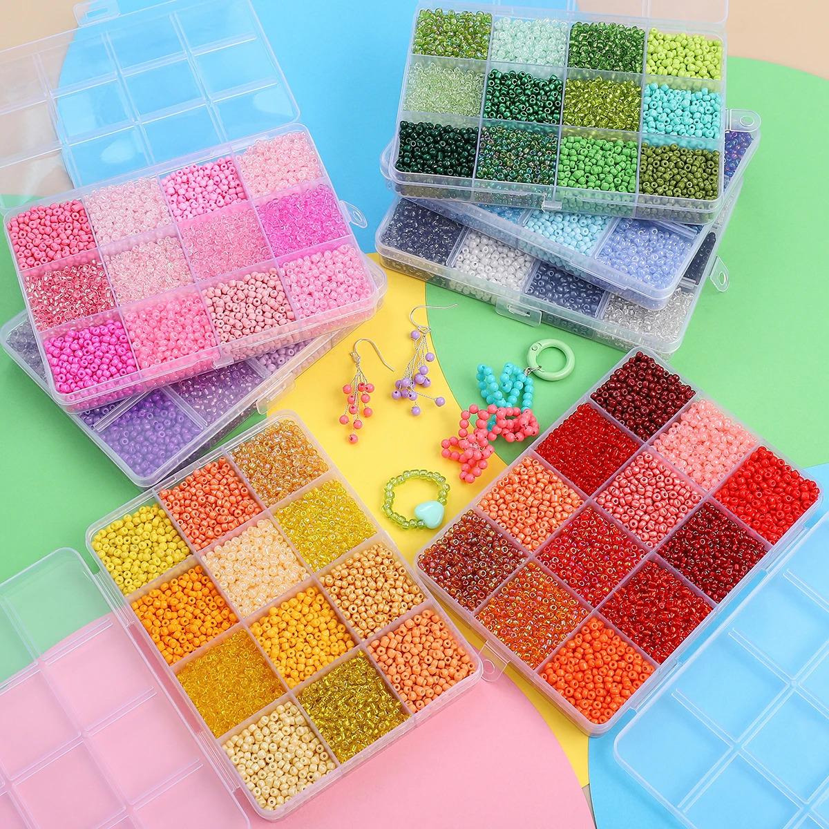 3mm Multicolor Glass Seed Beads Kit 12 Grid Organizer Box ≈6000pcs for DIY Bracelet Necklace Jewelry Making