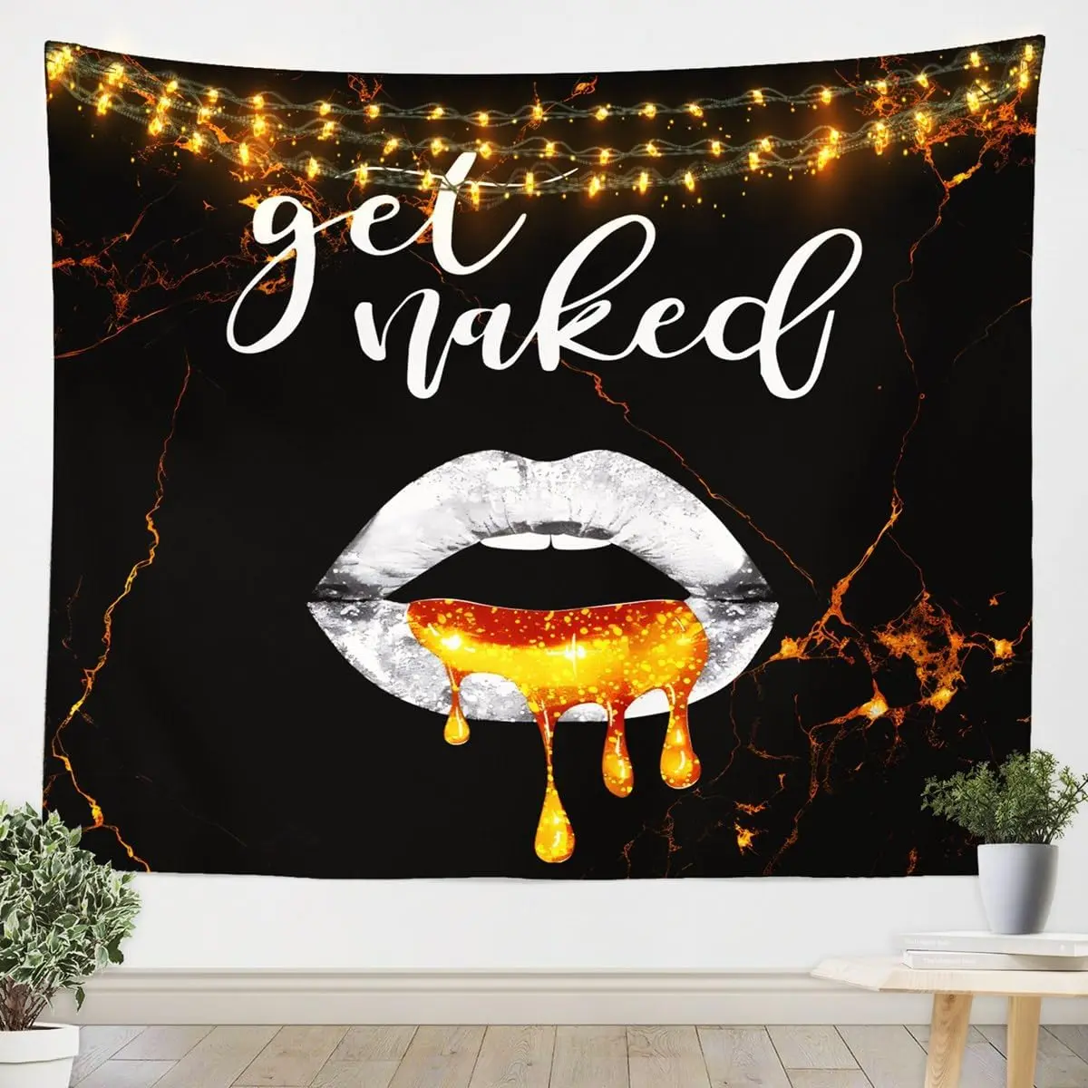 Feelyou Soft Luxury Black Gold Marble Wall Hanging Tapestry - Artistic, Artwork Print, Black Accents, Colorful, Sexy Lips Naked Design, Funny Quotes, Lightweight Indoor Bedroom Home Decor, Artistic Tapestry Tapestries, Artwork Print Tapestries