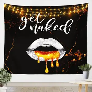 Feelyou Soft Luxury Black Gold Marble Wall Hanging Tapestry - Artistic, Artwork Print, Black Accents, Colorful, Sexy Lips Naked Design, Funny Quotes, Lightweight Indoor Bedroom Home Decor, Artistic Tapestry Tapestries, Artwork Print Tapestries