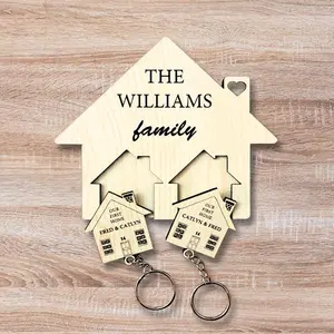 Personalized Wooden Our First Home Key Holder, Couples First Home Keyring Set, Anniversary Present Idea, New House Gift, His Hers Keyrings