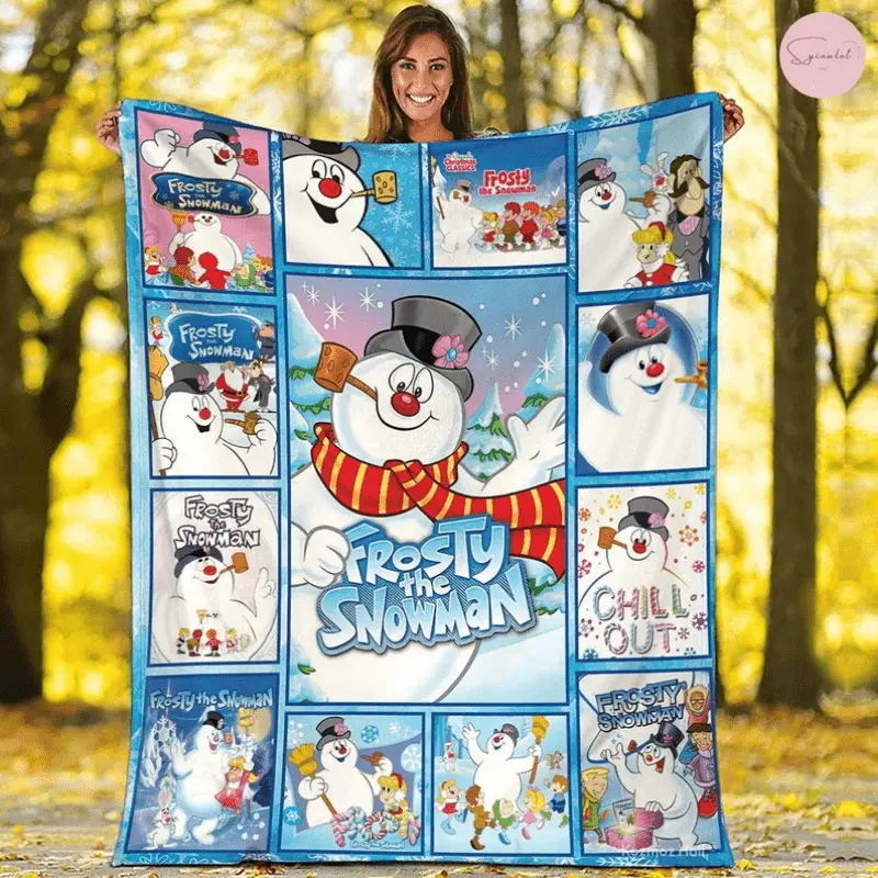 Frosty The Snowman Christmas Knit Cotton Throw Blanket - Cozy Look, Non-Electric, Character Print, Unisex, Multi-Size (50x76cm/20x30in, 80x120cm/32x48in, 100x130cm/40x50in), Bed & Couch Home Use, Holiday Decor, Frosty & Friends Design