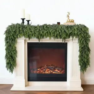 Real Touch Christmas Fir Wreath, 6 Feet Artificial Snowy Pine Garland, Indoor Outdoor Holiday Decor for Fireplace Table Window Stairs, Festive Decorations