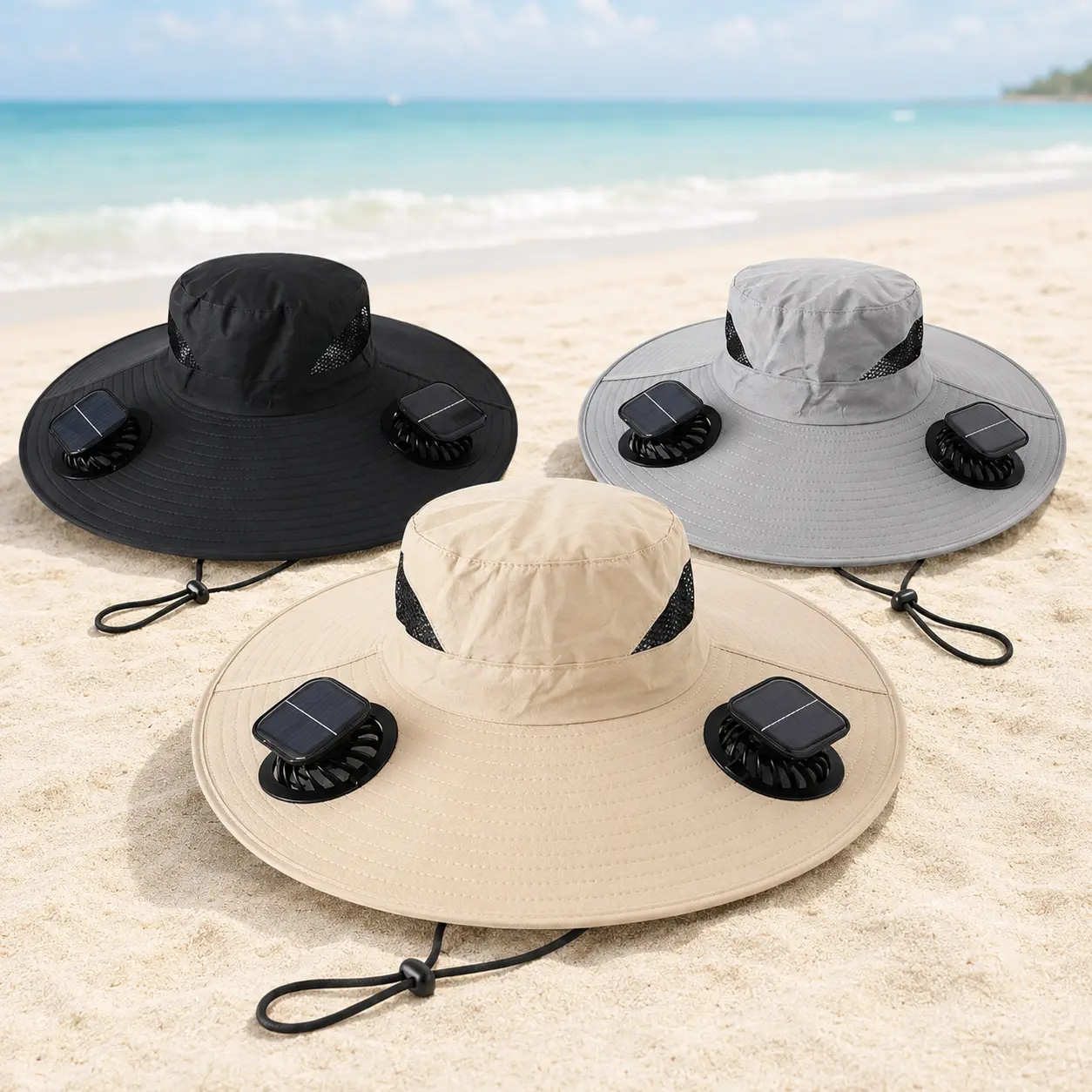 Solar Powered Fan Hat, Wide Brim Outdoor Fishing Hat with Dual Cooling Fans, USB Rechargeable 3 Speed Airflow, UPF 50+ Sun Protection Bucket Hat for Men Women, Lightweight Summer Cooling Hat for Beach, Hiking, Camping, Gardening and Outdoor Work