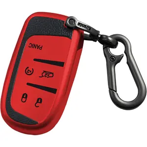 for Key fob,Texture case,with Metal Buckle,Key Shell/Skin,5-Buttons,fit Grand Cherokee Renegade for Chrysler for Durango Journey,ect Remote Vehicle Accessories,Red