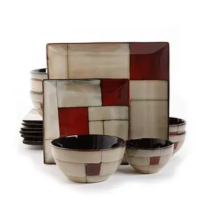 Gibson Home Elite Azeal 16-piece Double Bowl Dinnerware Set in Taupe