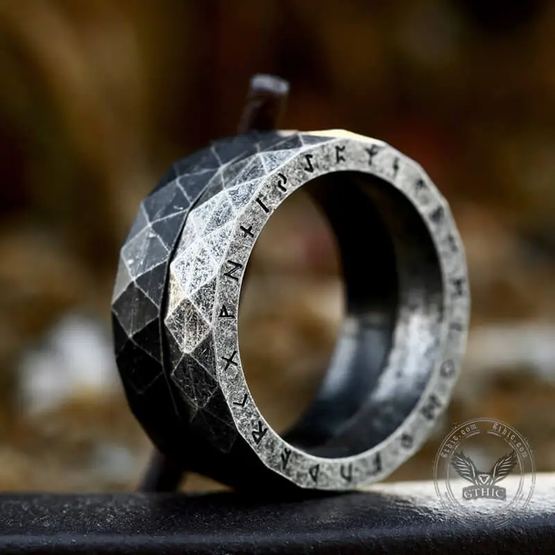 GTHIC Vintage Geometric Faceted Viking Runes Stainless Steel Ring For Men Women Daily Wear Birthday Gifts