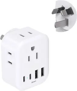 to  Plug Adapter,   Zealand Power Adapter, Type I Plug Adapter with 4 Outlets 4 USB Ports(2 USB C) for  to  AU  Argentina Fiji Cruise Travel Adapter  Haves