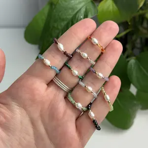 Faceted Crystal & Pearl Beaded Rings