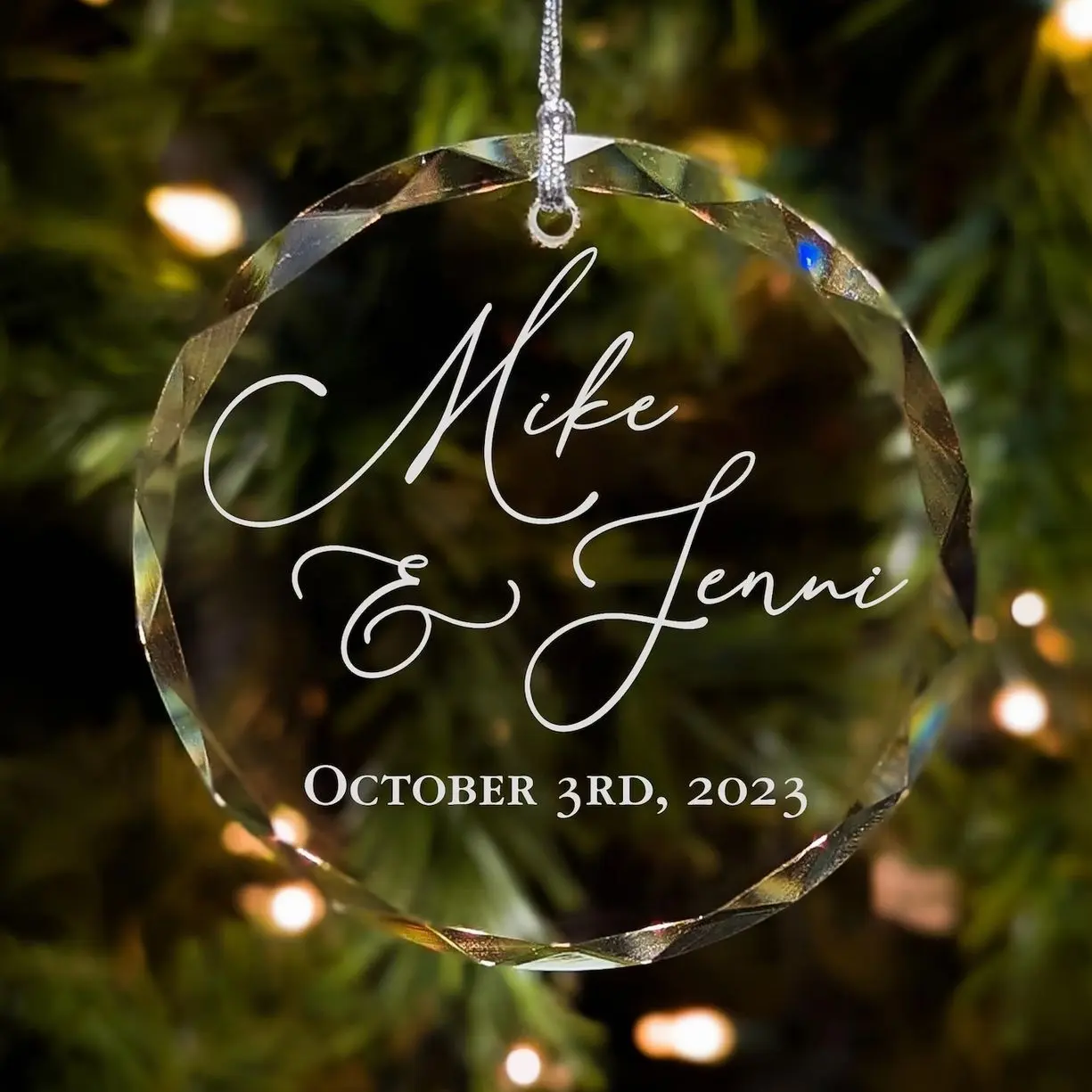 Custom Glass Ornament Personalized with Your Names and Special Date