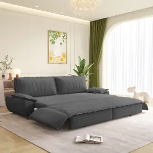73.2" Queen Pull Out Sofa Bed,3-in-1 Convertible Sleeper Sofa,Multi-Functional Corduroy Loveseat Bed, Grey(Old sku:W1885S00255)