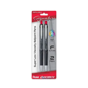 GlideWrite Signature Gun Metal, (0.7mm) Needle Tip, Red Ink, 2-pk