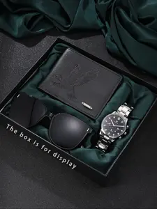 Men's Quartz Watch Set with Eagle Wallet & Sunglasses, Stylish Analog Wristwatch, Perfect Gift for Holidays & Birthdays