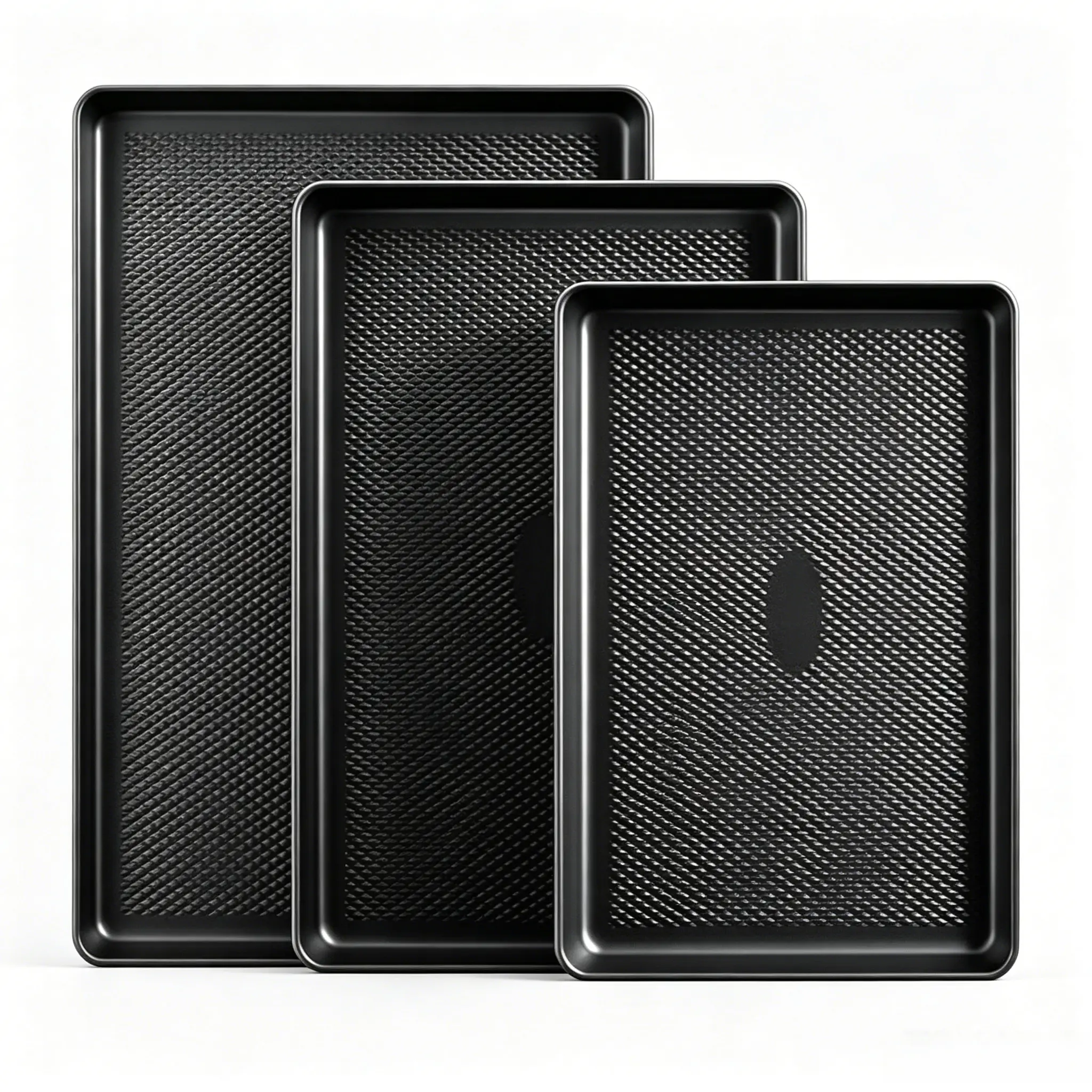 Baking Sheet Pan Set, no burn baking sheets，Thick Heavy Duty Cookie Sheet with Diamond Texture Pattern, Nonstick Baking Tray for Oven, Carbon Steel Half, Jerry Roll Pan, Set of 3
