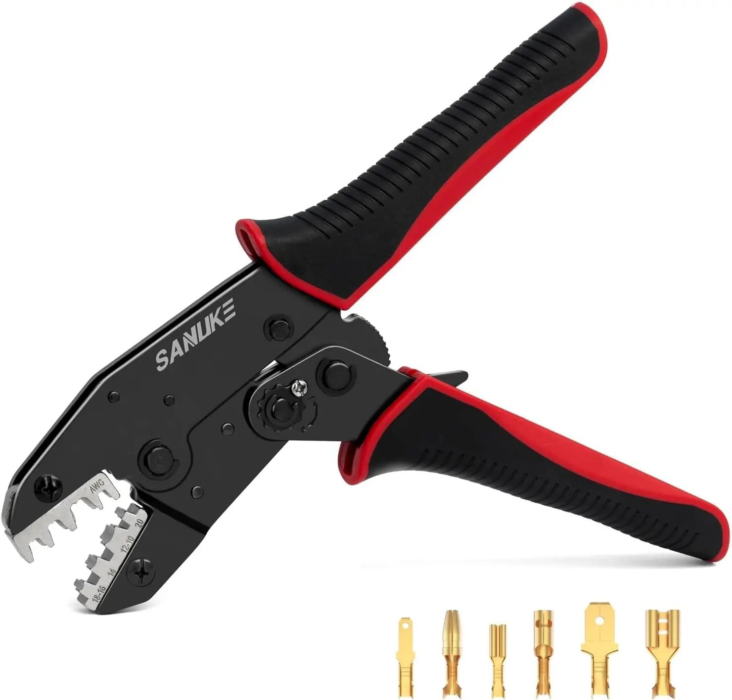 Ratcheting Wire Crimper for Open Barrel Terminals AWG 22-10,Electrical Crimping Tool for Non-Insulated Connectors & Receptacles, Crimp Pliers for Auto Wiring & DIY Project