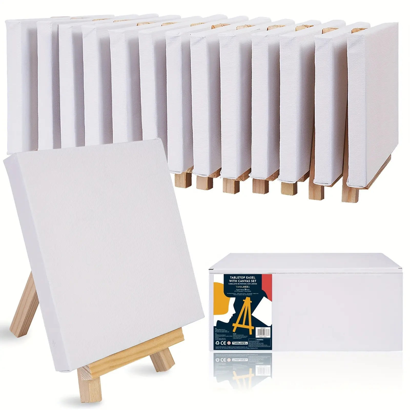 14pcs Mini Art Supplies Bundle: 4x4 Inch Canvas Boards & 5 Inch Easels for Adults - Bulk Painting Kits, Small Stretched Canvas Set (Ideal for Home Decor & Party Favors)