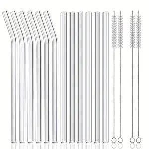 Cup Accessories Kit, 16pcs/set Reusable Straw With Brush, Clear Glass Drinking Strainer Set, Drinkware Accessories For Home Outdoor Camping, Household Supplies