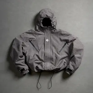 European & American Streetwear Plaid Functional Hooded Jacket for Men with Drawstring Design – Casual Jacket