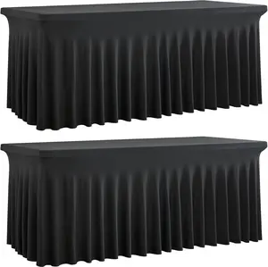 Sunfans 2 Packs Rectangular  Spandex Table Skirts, Black Fitted Tableclothes, Anti-wrinkle and Stretchable, Senior Table Decorations For Meeting, Buffet, Wedding and Parties