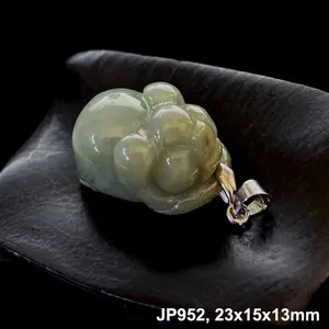 Natural Green Jade Jadeite Handmade Carved 'Rich Piggy' Pendant Charm, Free Necklace