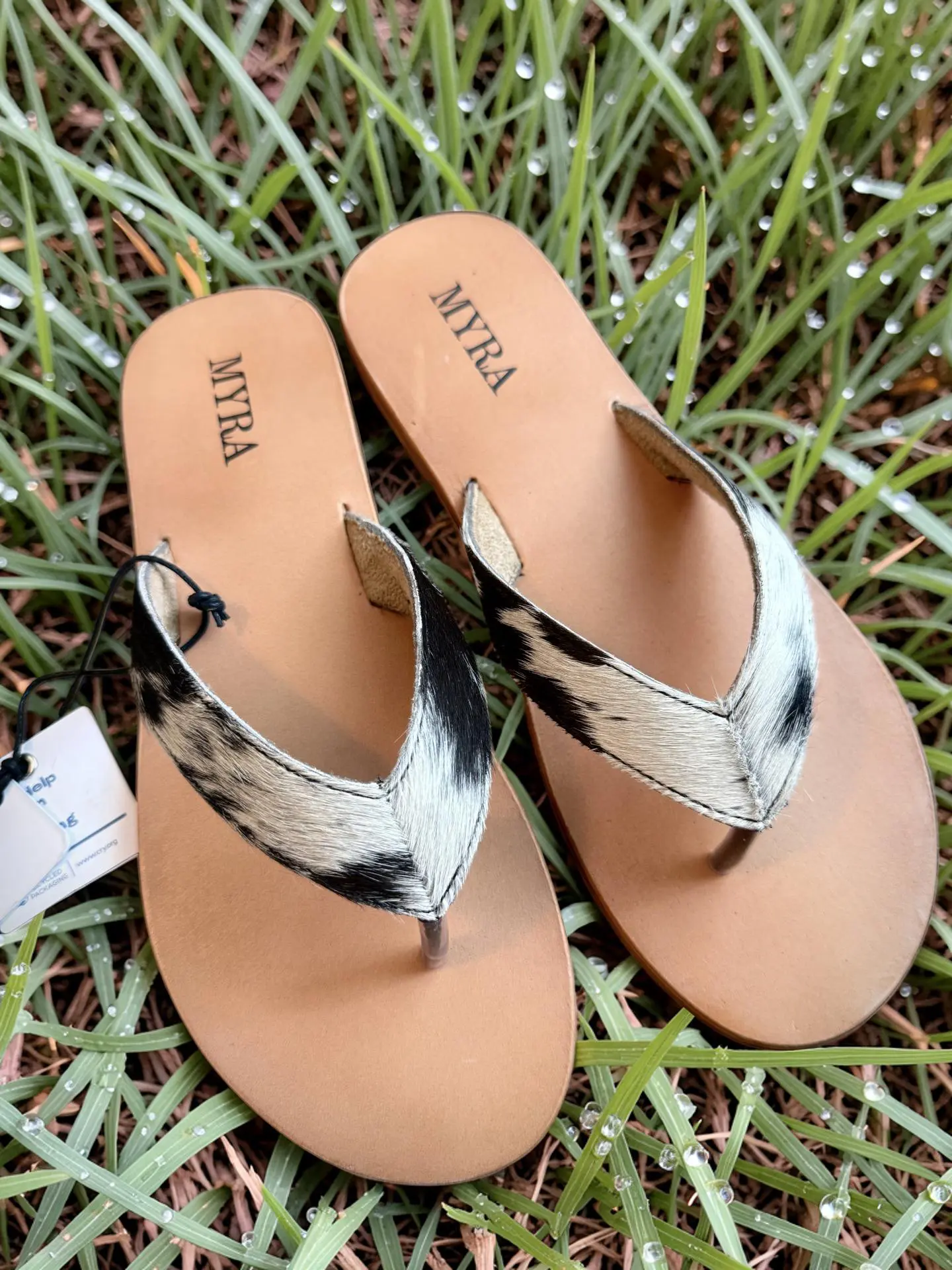 Echo Valley Hairon Leather Sandals in Spotted Ivory