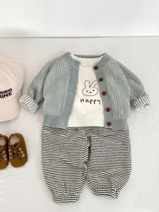 Autumn Winter New Baby Unisex Knit Cardigan Sweater, Casual Fitted Long Sleeve Round Neck, Moderate Fabric, Ideal for Fall & Winter, Baby Clothing