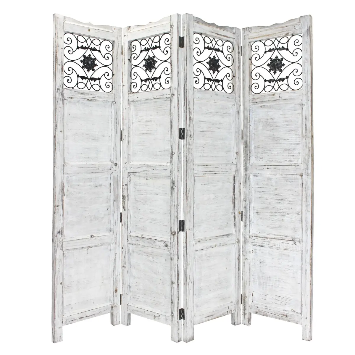 Traditional Gray 4-Panel Cedar Wood Room Divider Furniture - 360-Degree Stand, Distressed Look, Folding, Scroll Work, Indoor Living Room Decor, Decorative Wooden Screen, Multi-Panel Frame Screen, Roomdivider, Decorative Wooden Room Dividers