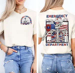 Emergency Department Nurse 4th July T-Shirt, Skeleton ER Nurse Shirt, Skeleton Emergency Room Medicine Nurse Tee, Emergency Nurse Gift, RN Nursing Tee