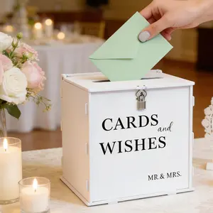 Wedding Card Box with Slot & Lock, Elegant Wedding Card Boxes for Reception Money Envelope Cash Cards, Large DIY Wedding Gift Box for Engagement Anniversary Bridal Shower Table Decor