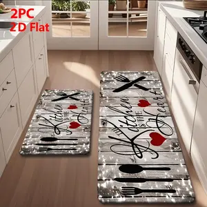 2/3 Piece Flannel Kitchen Mat Set, Vintage Industrial Style, Non-Slip, Absorbent, Ideal for Kitchen, Bathroom, Laundry Room, Hallway