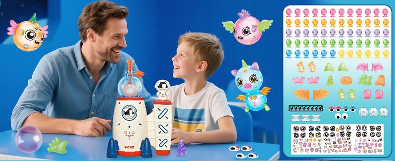 195pcs DIY Craft Kits for Kids, Make Your Own Magic Balloon Nano Tape Bubble Kit, DIY Rocket Balloon Making Kit with Sticky Bouncy Bubble & Stickers Accessories,Toy Gift for Kids Boys Girls Ages 3-12